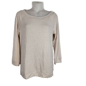Market & Spruce Womens Top Small 3/4 Sleeve Knit Oatmeal Cream Pullover Stretch